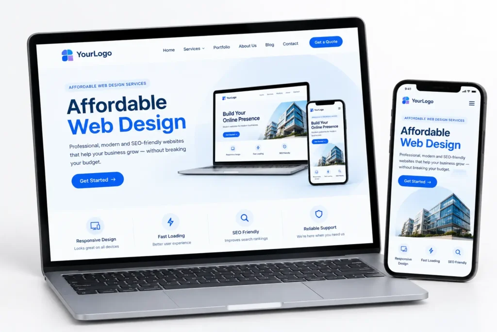 Affordable web design services with responsive website on laptop and mobile